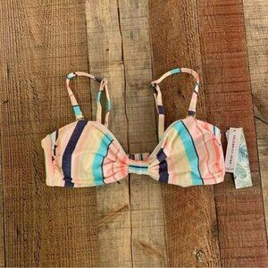 Striped Celebrity Pink Bikini Top Adjustable Straps Soft Cup Padding Swimwear